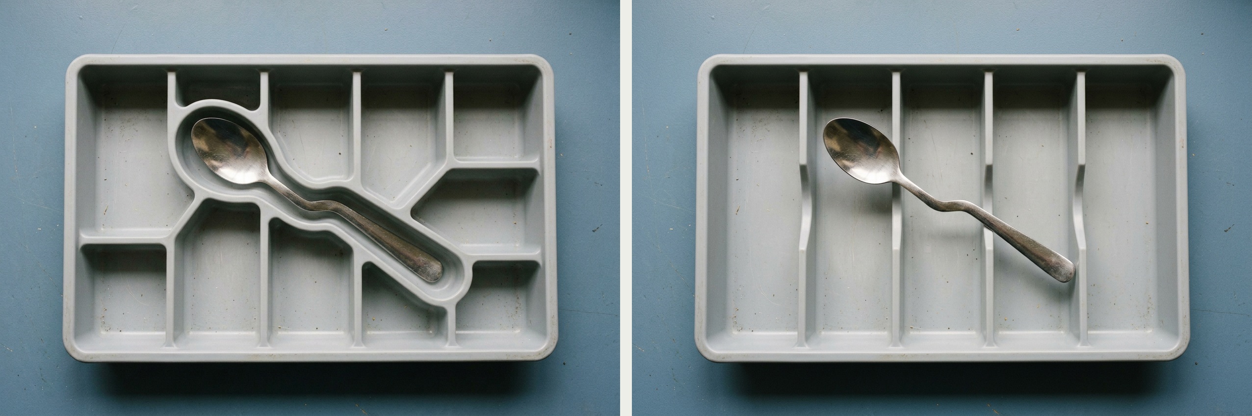 A place for it, paired study. Left: fitted. Right: across.